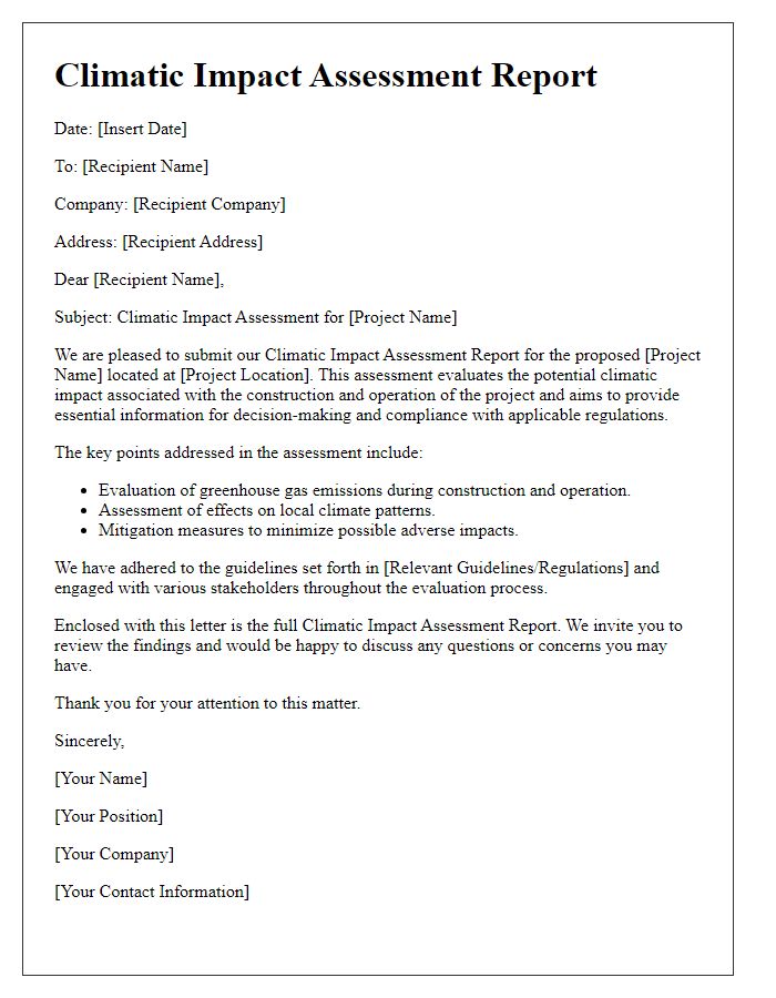 Letter template of construction project climatic impact assessment