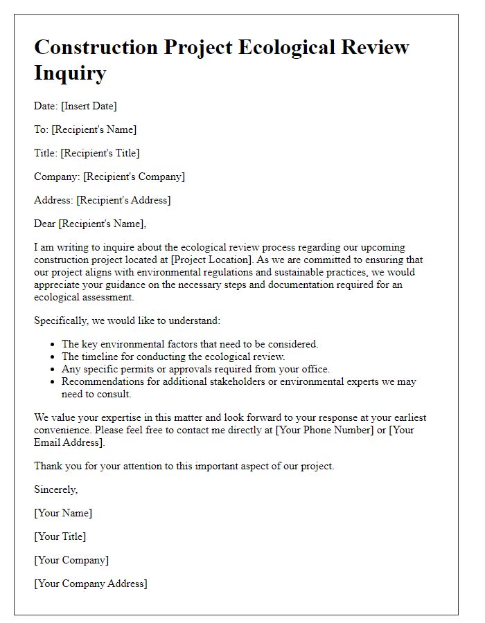 Letter template of construction project ecological review inquiry