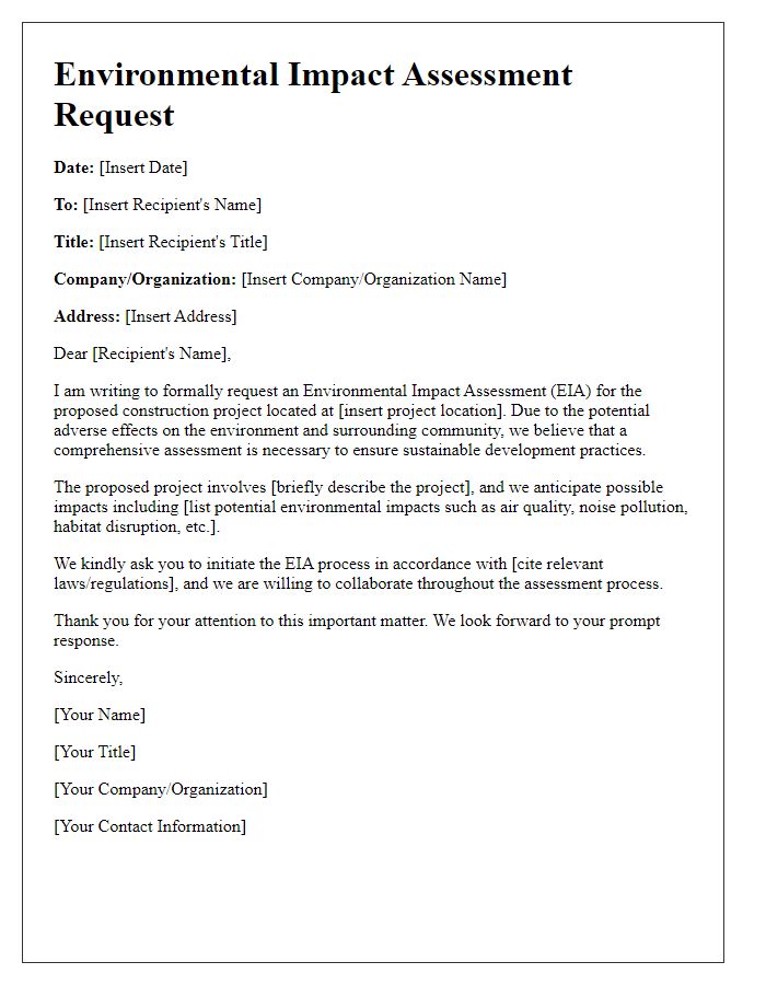 Letter template of construction project environmental impact assessment request