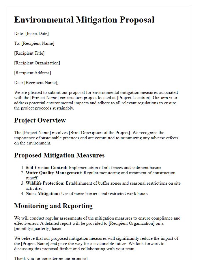 Letter template of construction project environmental mitigation proposal