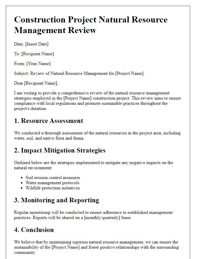 Letter template of construction project natural resource management review