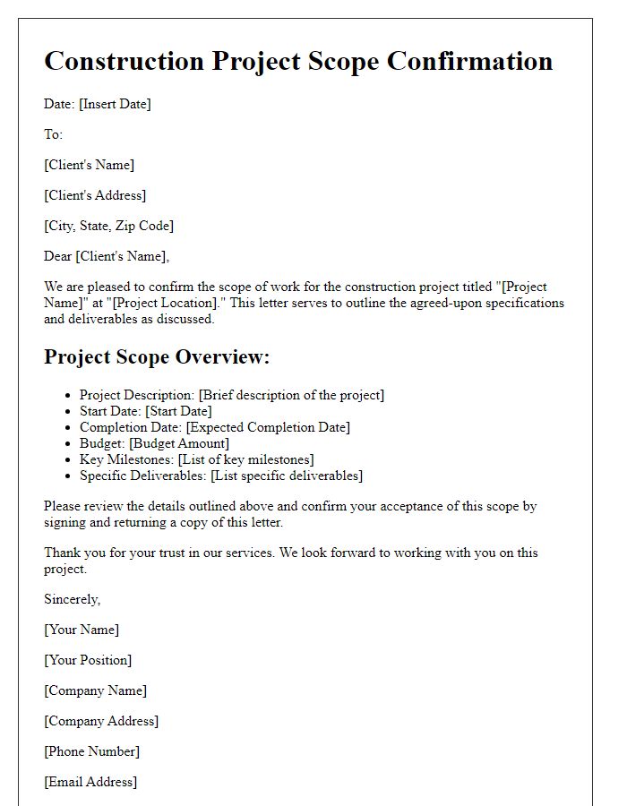 Letter template of construction project scope confirmation