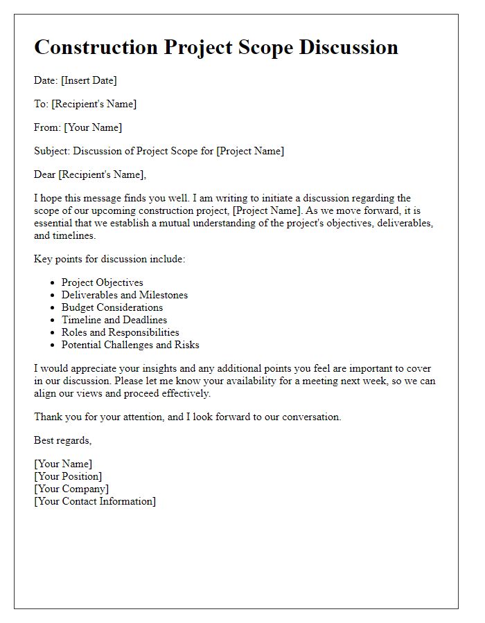 Letter template of construction project scope discussion