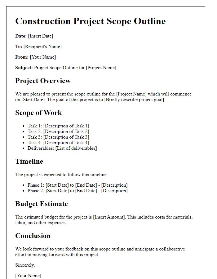 Letter template of construction project scope outline