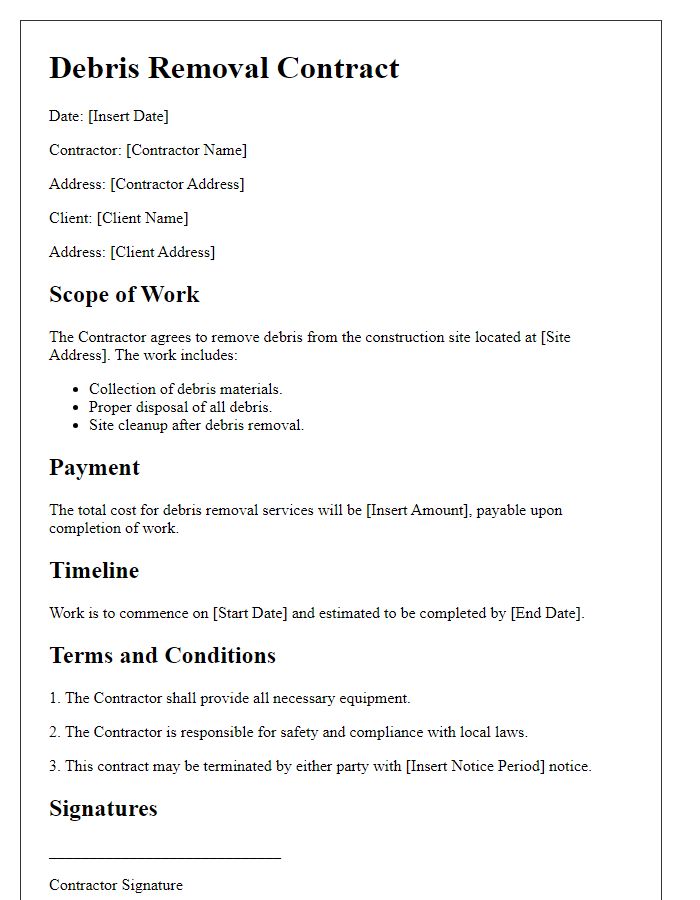 Letter template of construction site debris removal contract