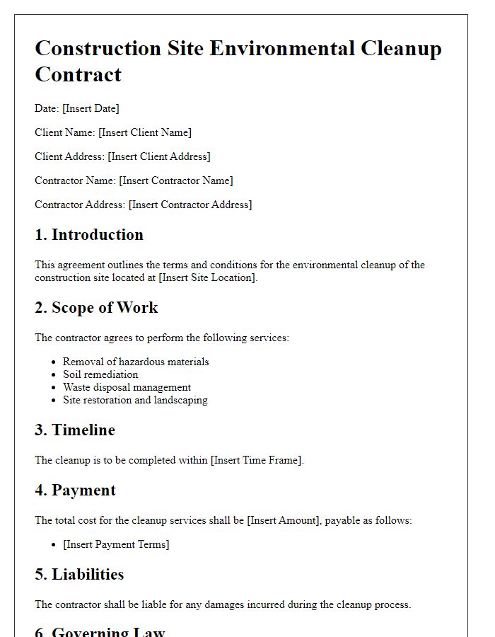 Letter template of construction site environmental cleanup contract