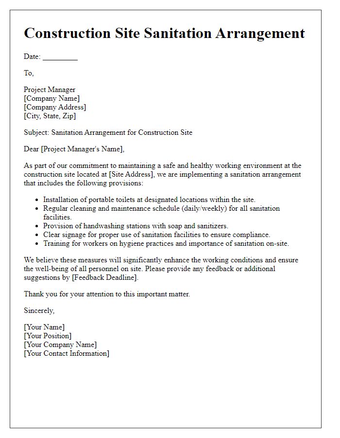 Letter template of construction site sanitation arrangement