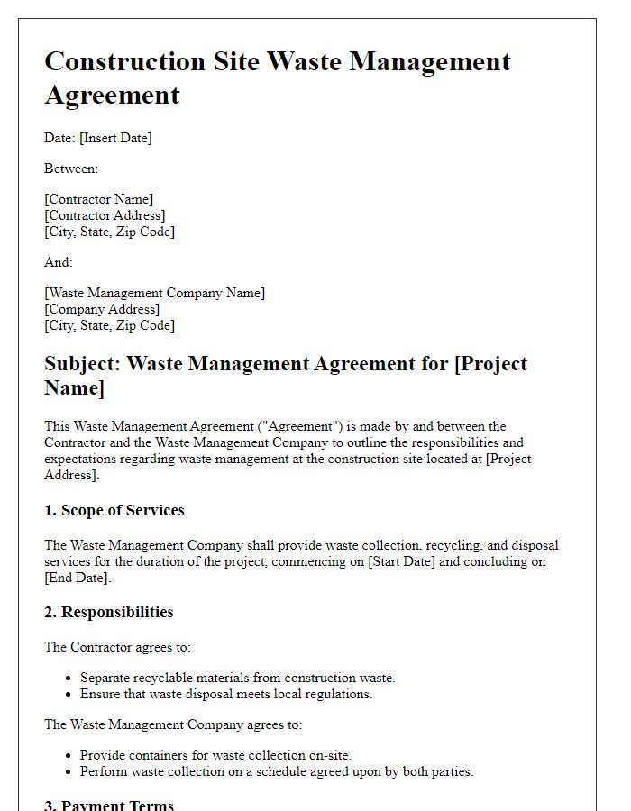 Letter template of construction site waste management agreement