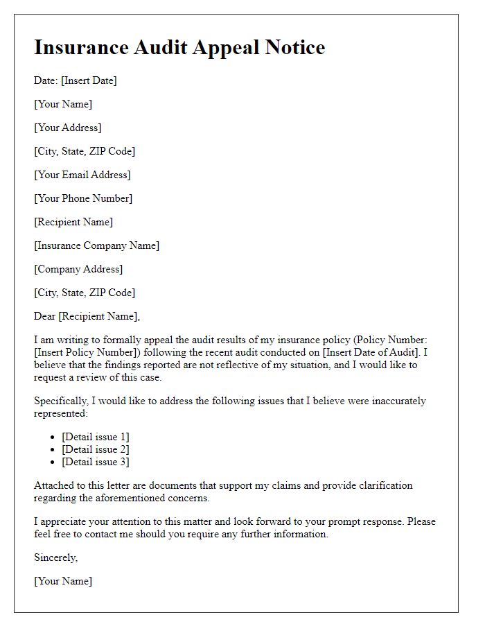 Letter template of insurance audit appeal notice