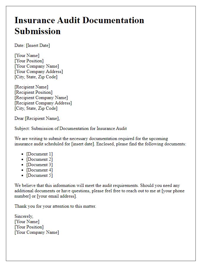 Letter template of insurance audit documentation submission