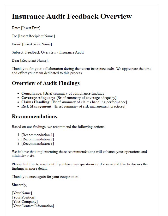 Letter template of insurance audit feedback overview