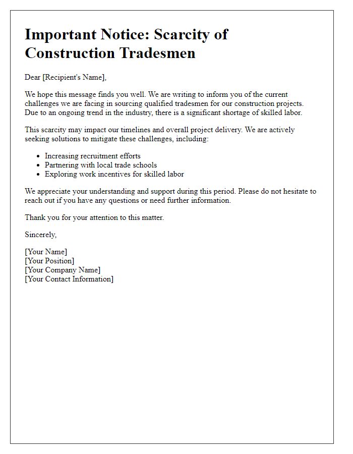 Letter template of construction tradesman scarcity message