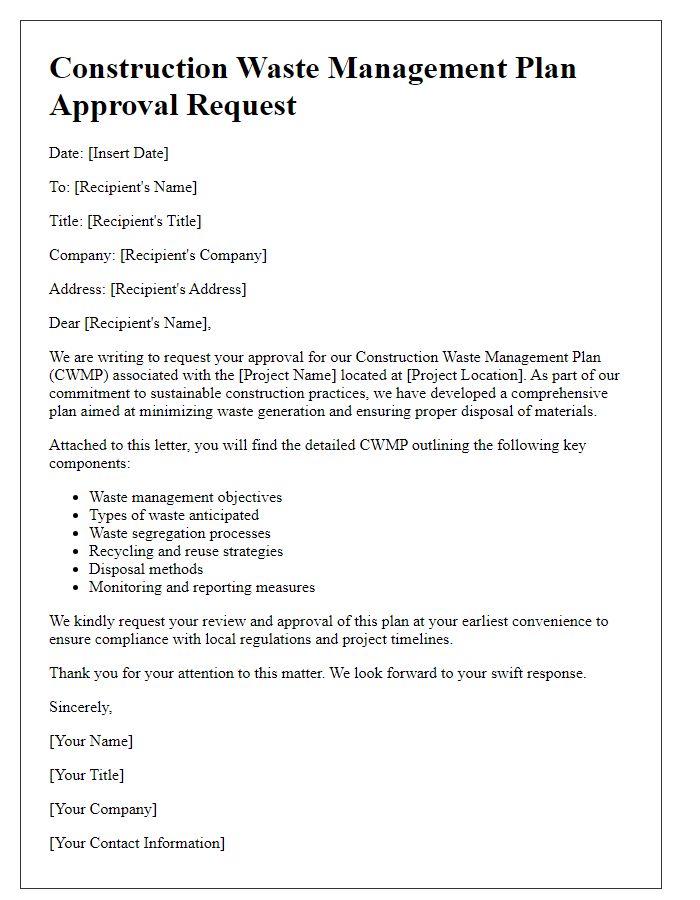 Letter template of construction waste management plan approval request