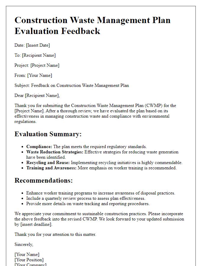 Letter template of construction waste management plan evaluation feedback