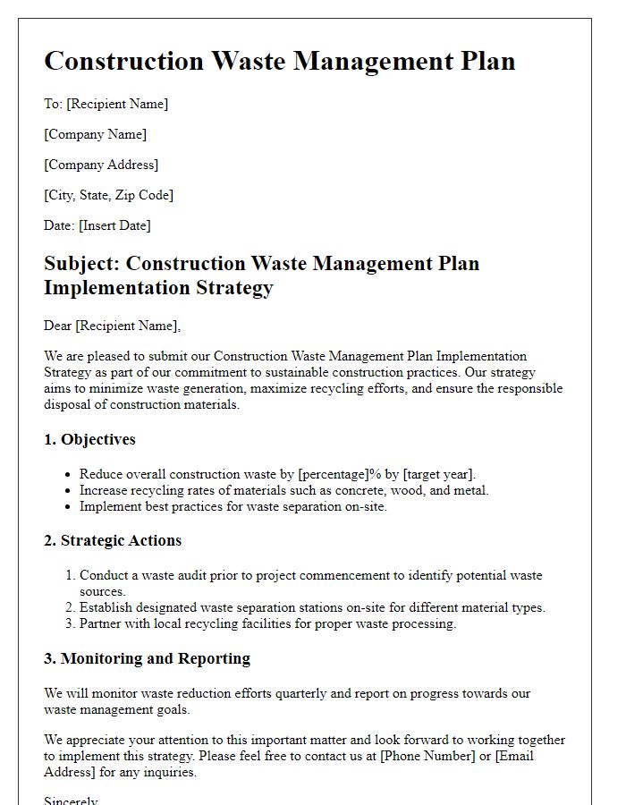 Letter template of construction waste management plan implementation strategy