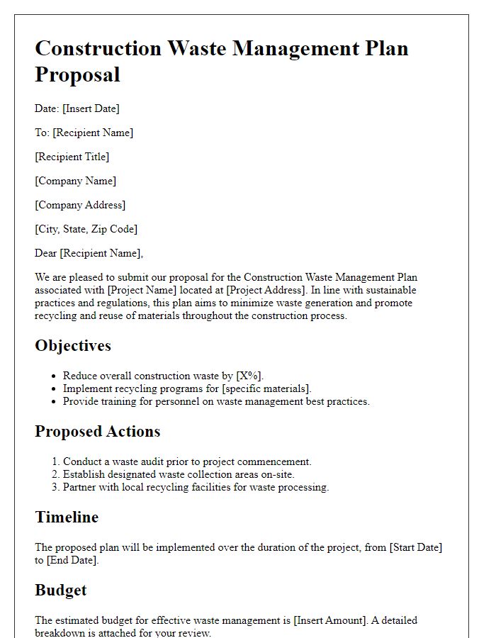 Letter template of construction waste management plan proposal