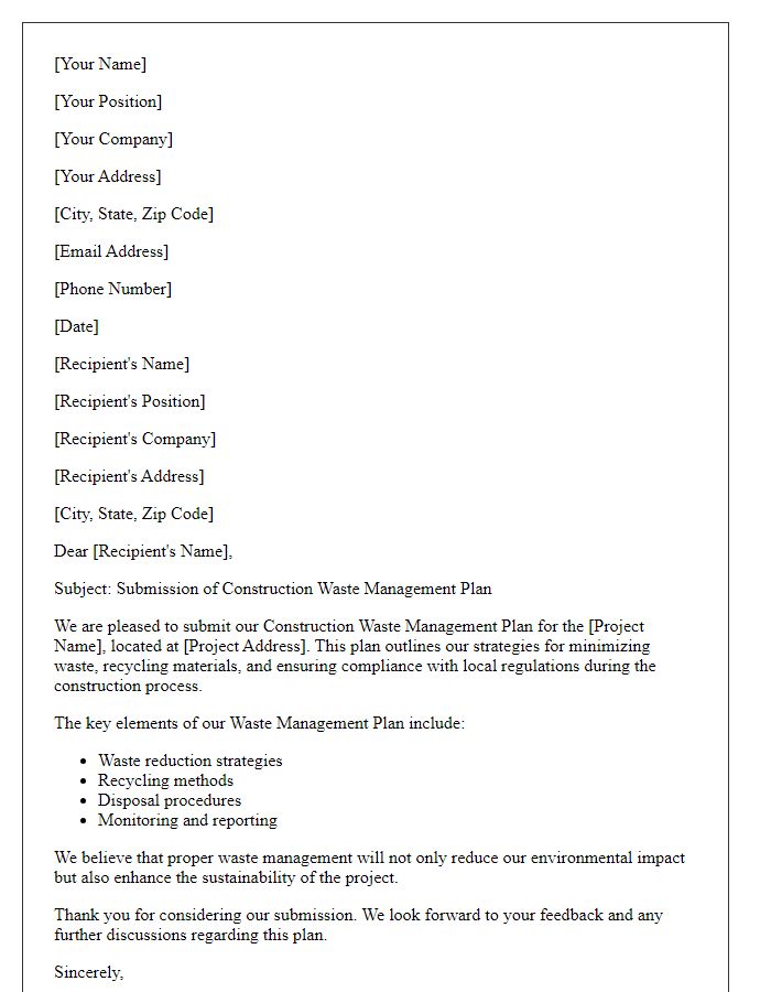 Letter template of construction waste management plan submission