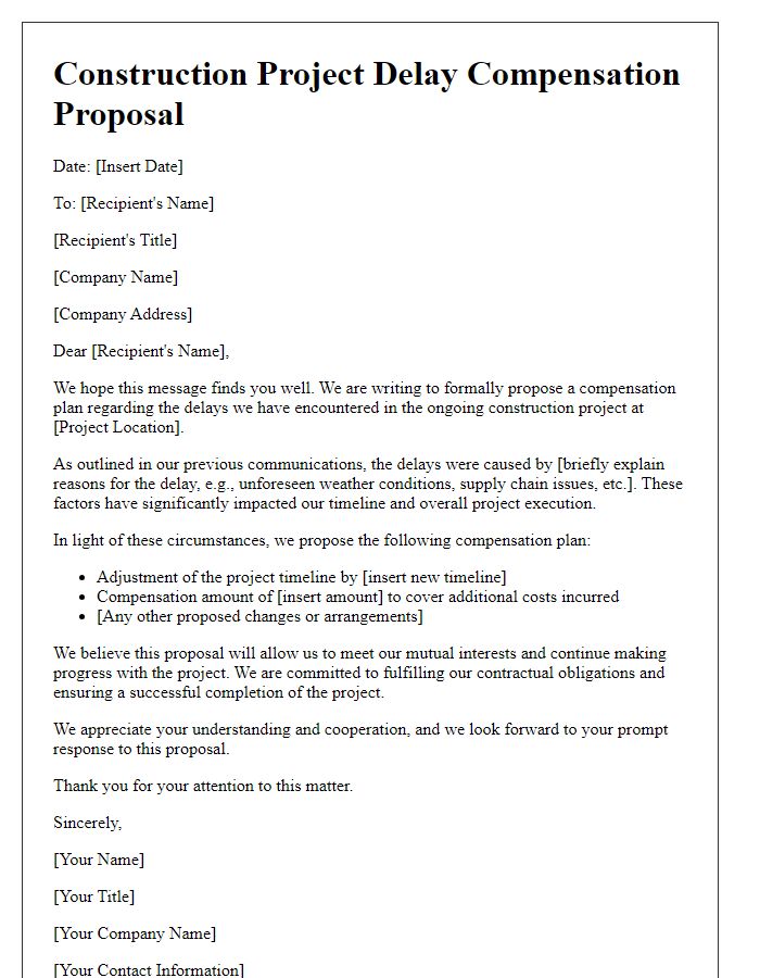 Letter template of construction project delay compensation proposal