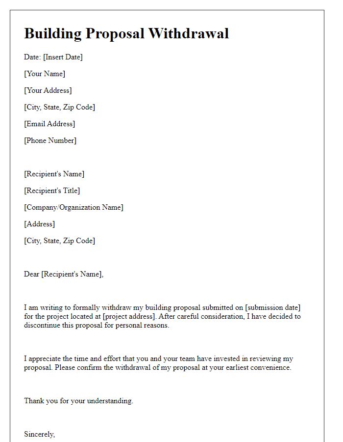 Letter template of building proposal withdrawal