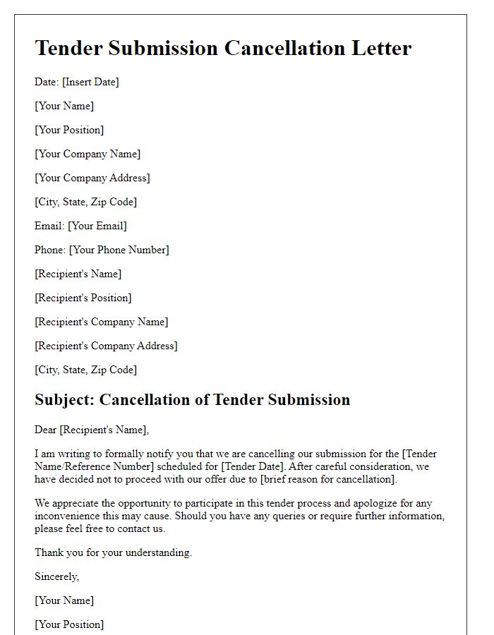 Letter template of tender submission cancellation