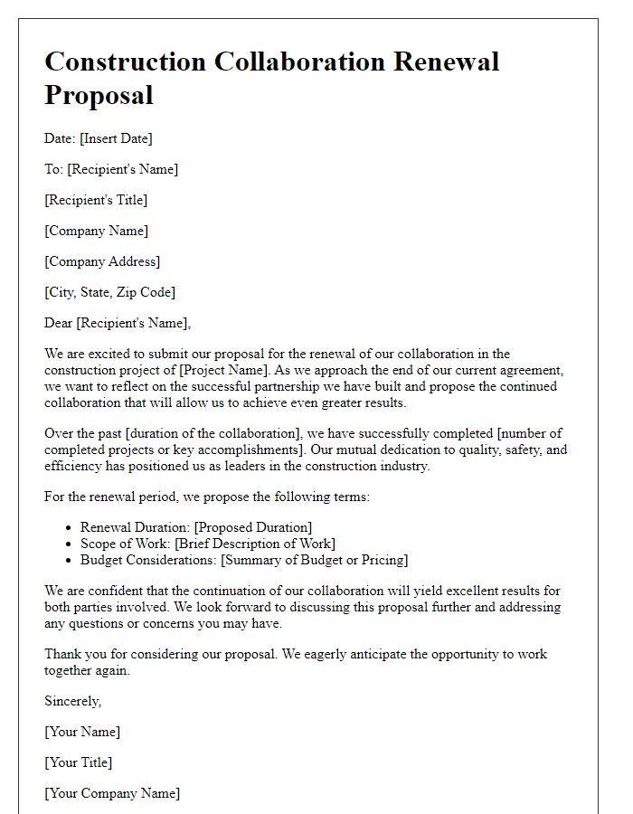 Letter template of construction collaboration renewal proposal.