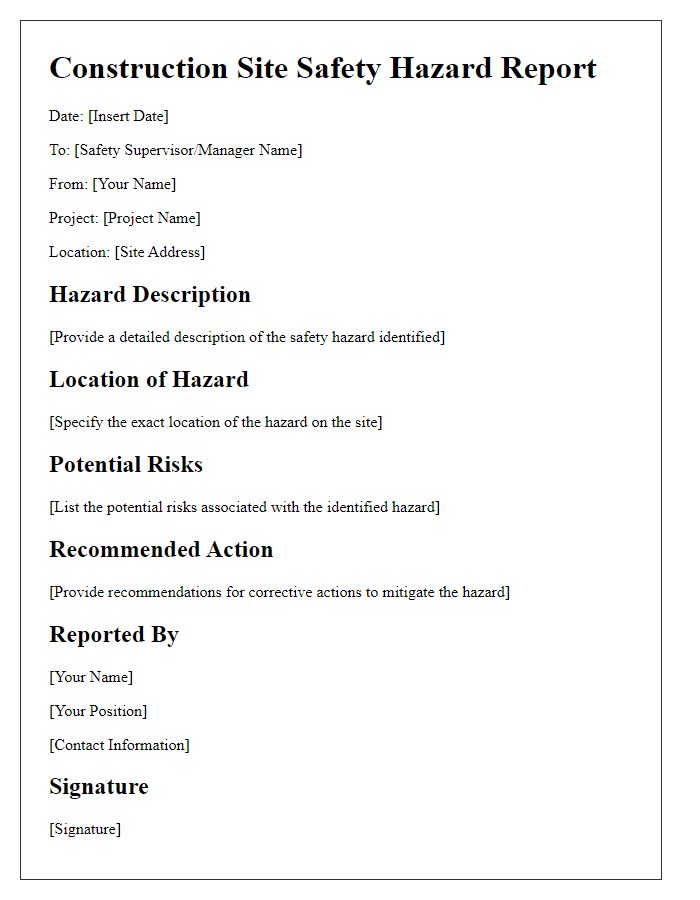 Letter template of construction site safety hazard report