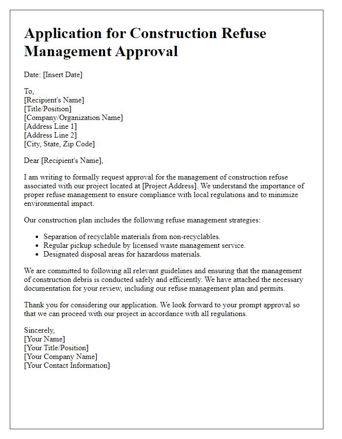 Letter template of application for construction refuse management approval