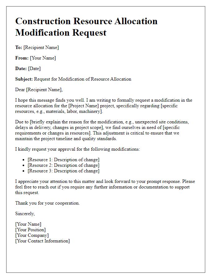 Letter template of construction resource allocation modification request