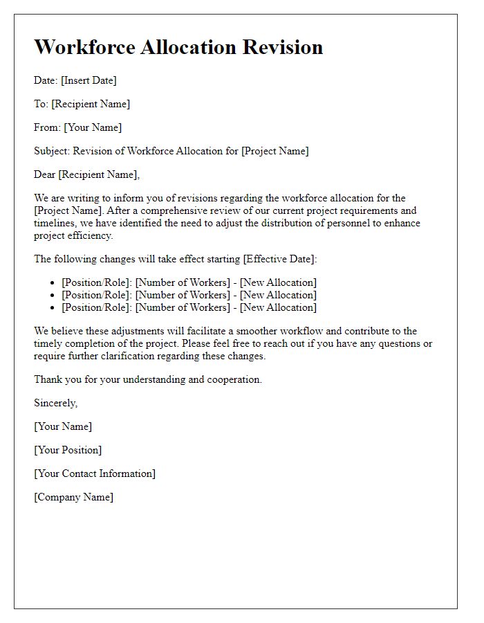 Letter template of construction workforce allocation revision