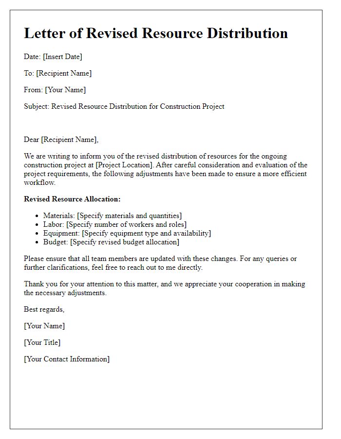 Letter template of revised resource distribution for construction