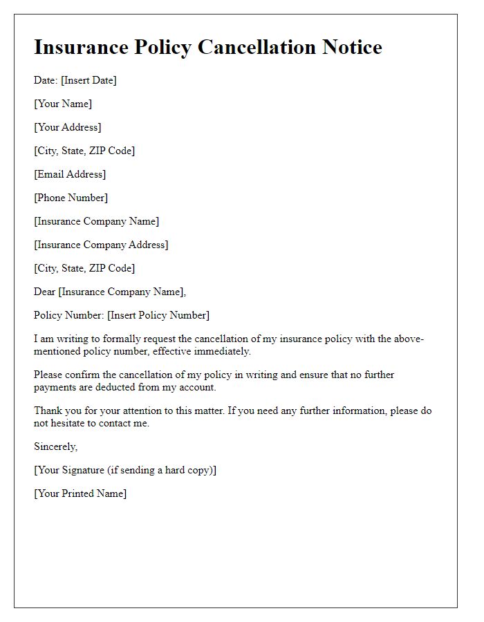 Letter template of insurance policy cancellation notice