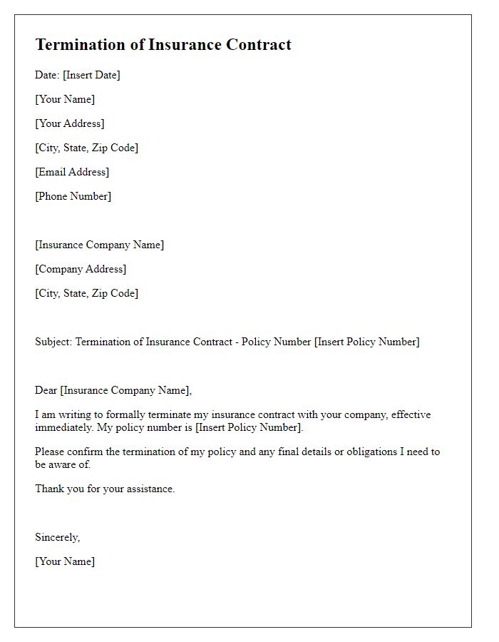 Letter template of termination of insurance contract