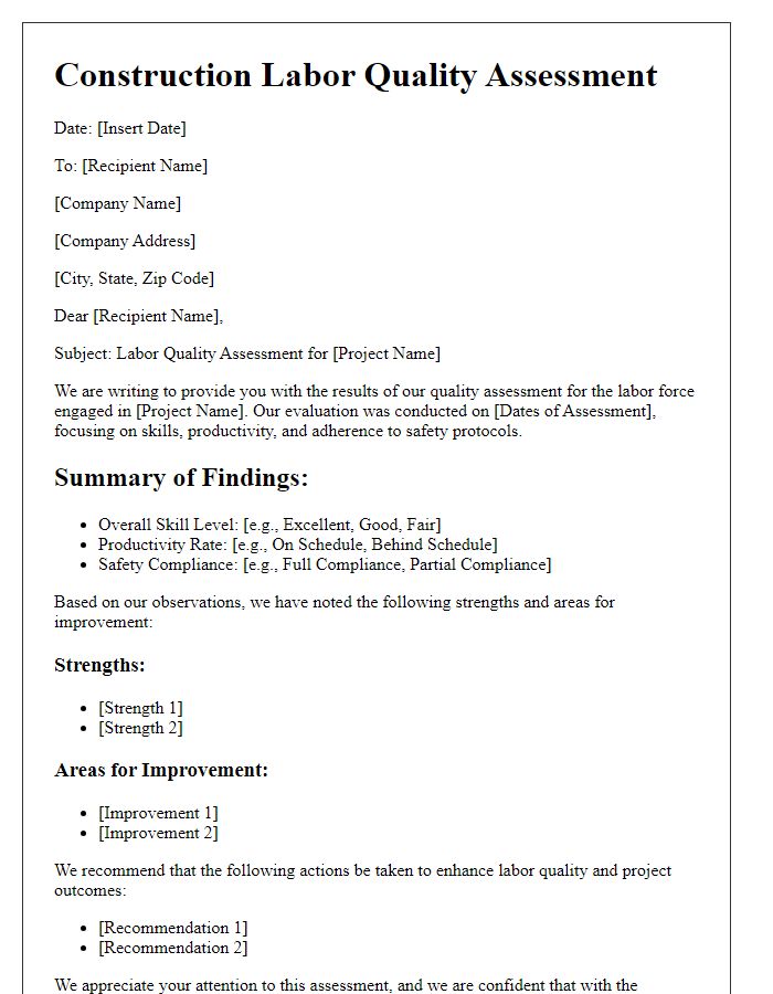 Letter template of construction labor quality assessment