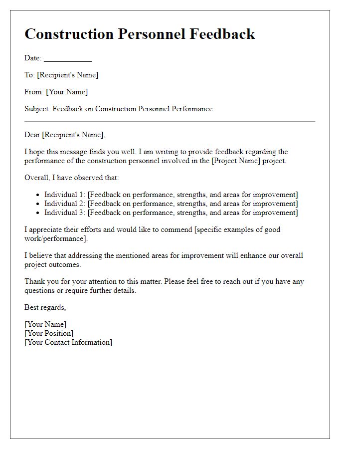 Letter template of construction personnel feedback