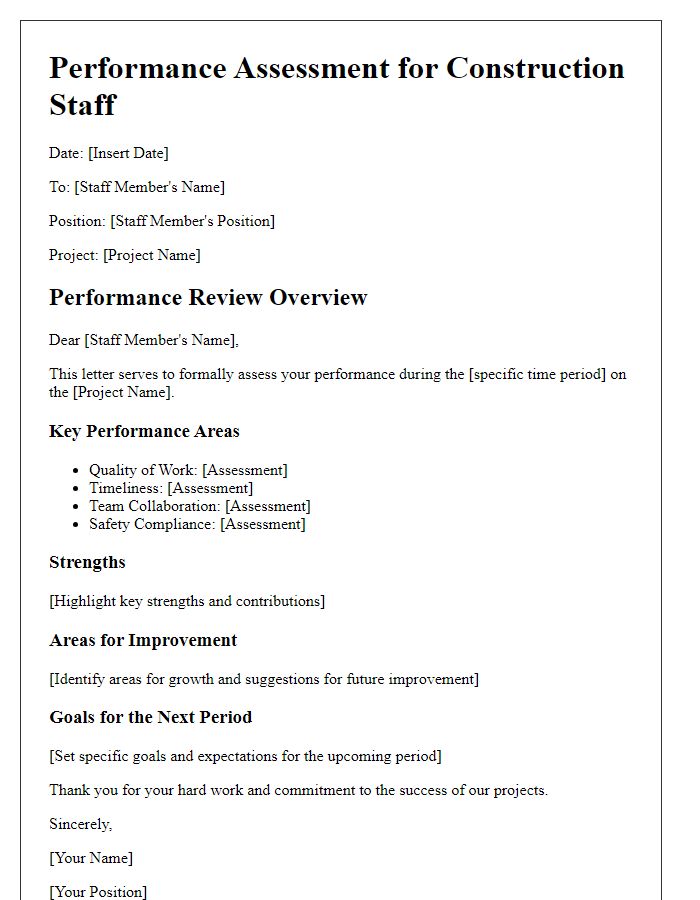 Letter template of construction staff performance assessment