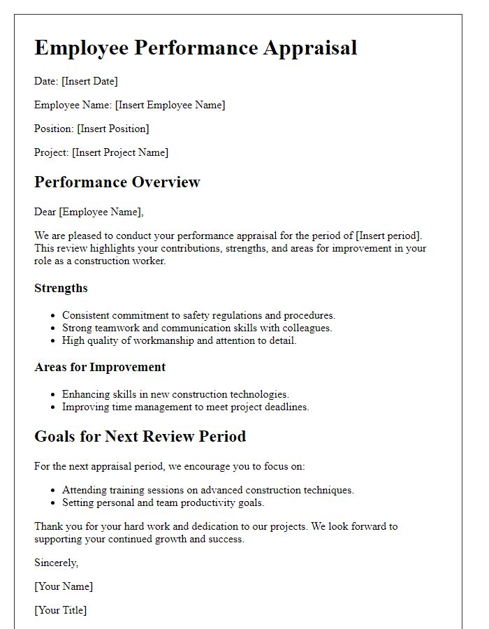 Letter template of construction worker appraisal