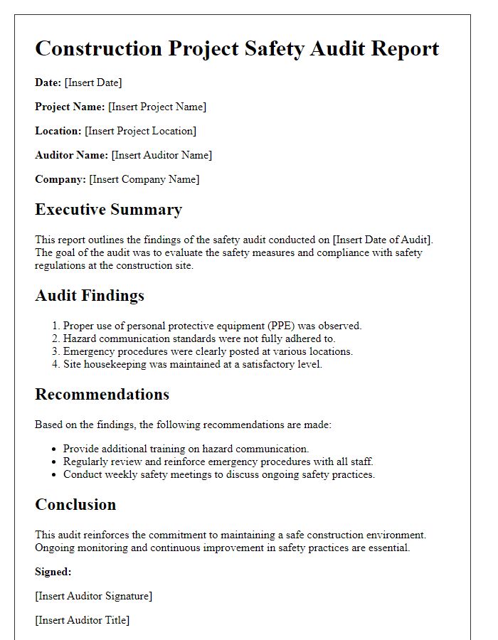 Letter template of construction project safety audit report