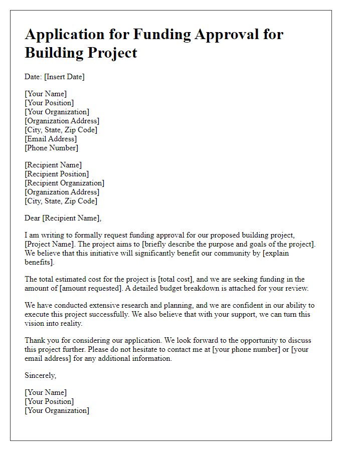 Letter template of application for funding approval for building project