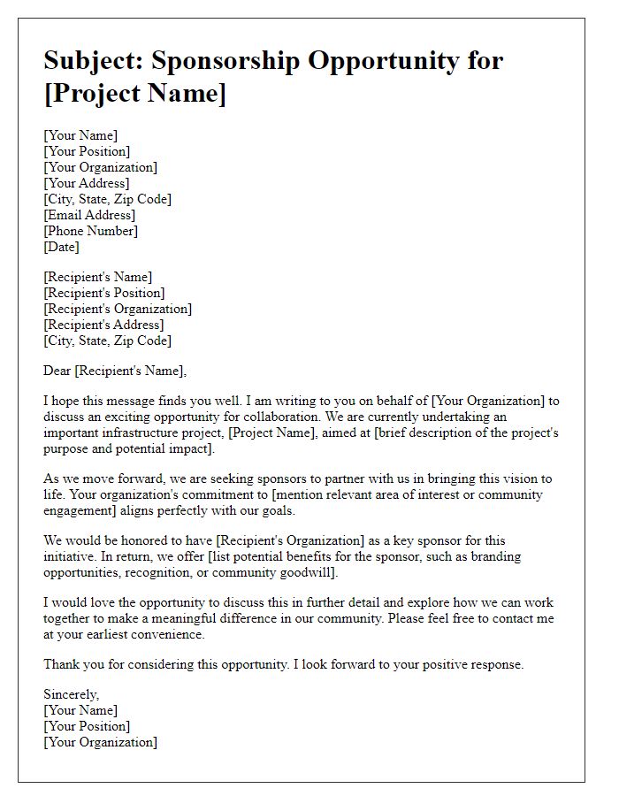 Letter template of solicitation for sponsorship in infrastructure project