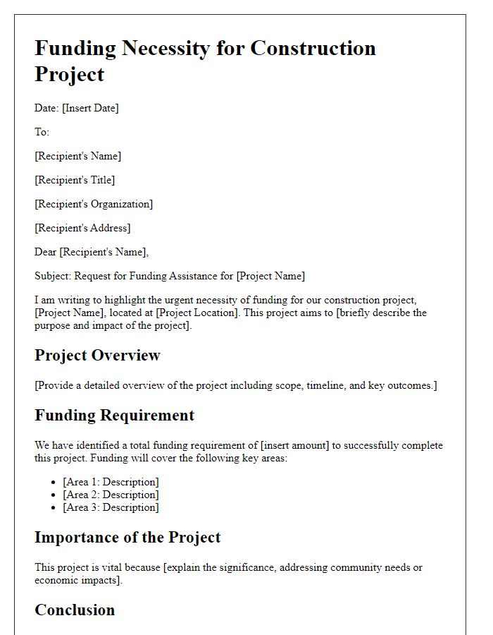 Letter template of construction project funding necessity outline