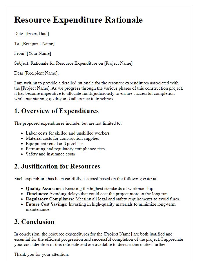 Letter template of construction project resource expenditure rationale