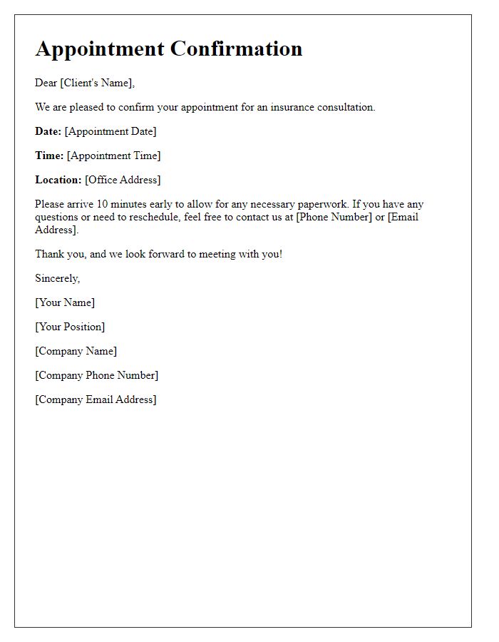 Letter template of Insurance Consultation Appointment Confirmation