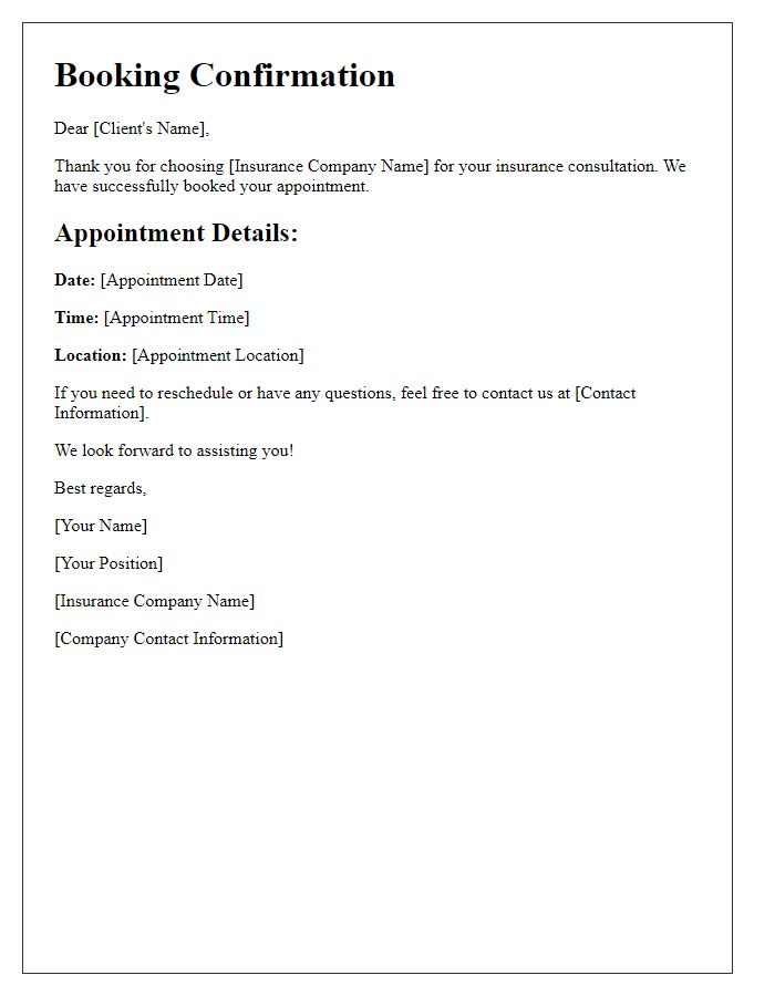 Letter template of Insurance Consultation Booking Confirmation