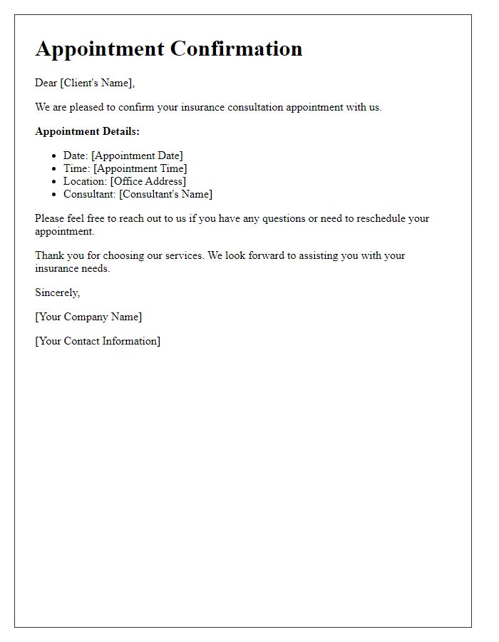 Letter template of Your Insurance Consultation Appointment Confirmation