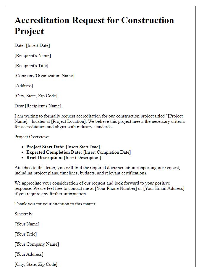 Letter template of construction project accreditation request.