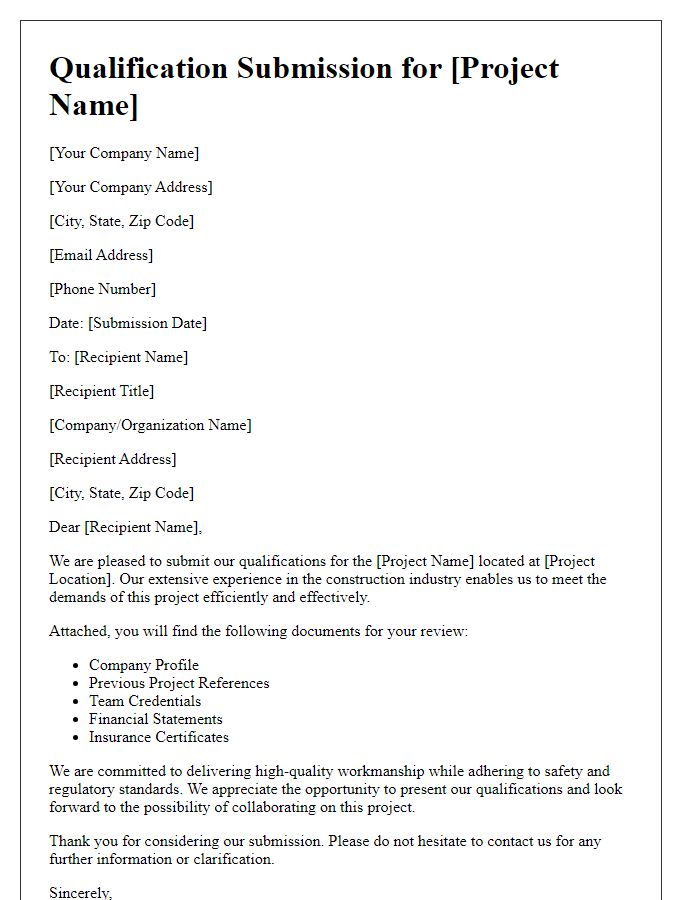 Letter template of construction project qualification submission.