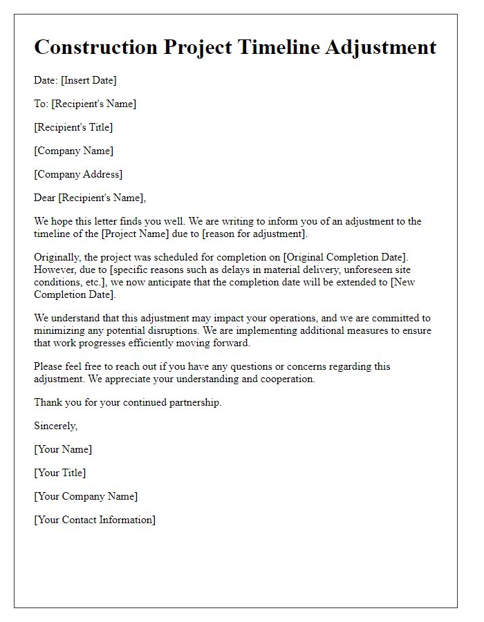 Letter template of construction project timeline adjustment