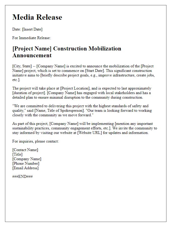 Letter template of construction project mobilization for media release