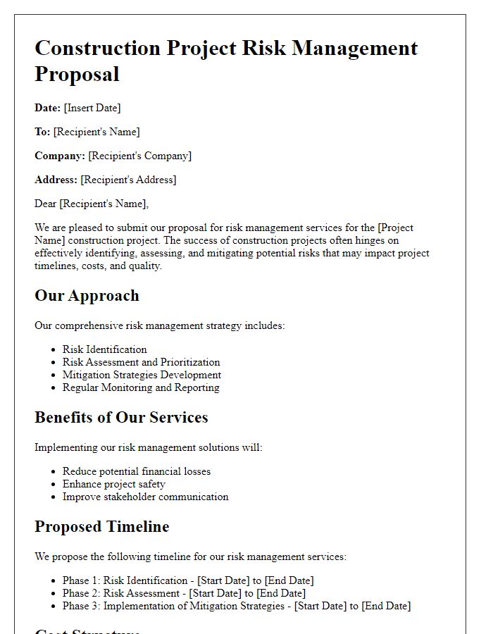 Letter template of construction project risk management proposal.