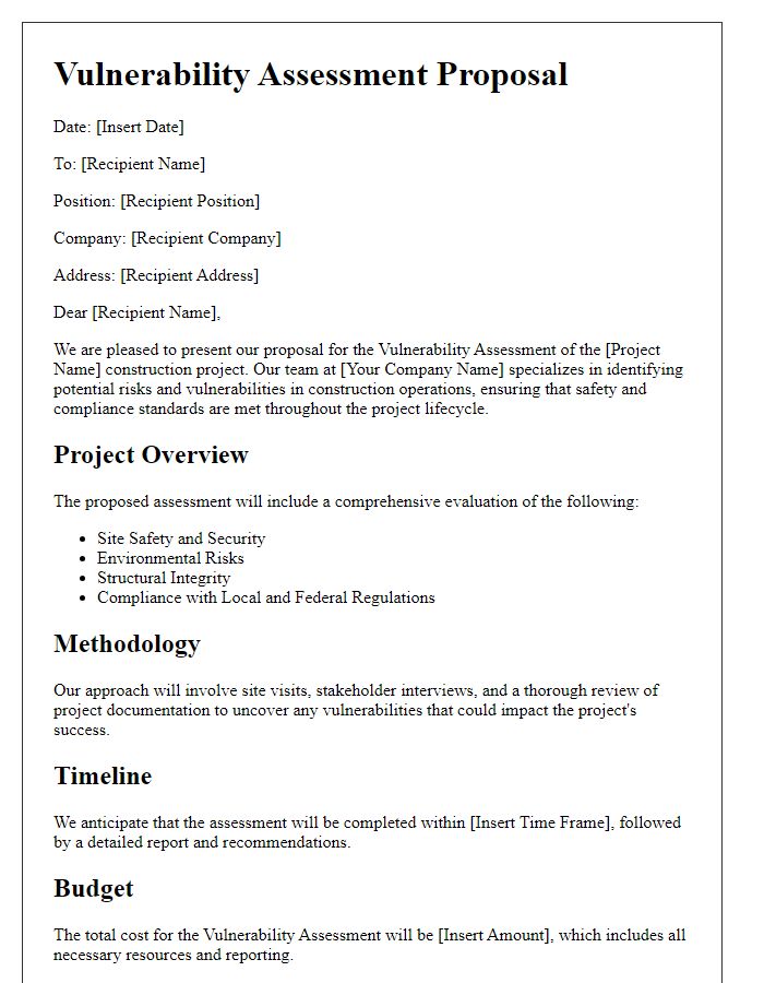 Letter template of construction project vulnerability assessment proposal.